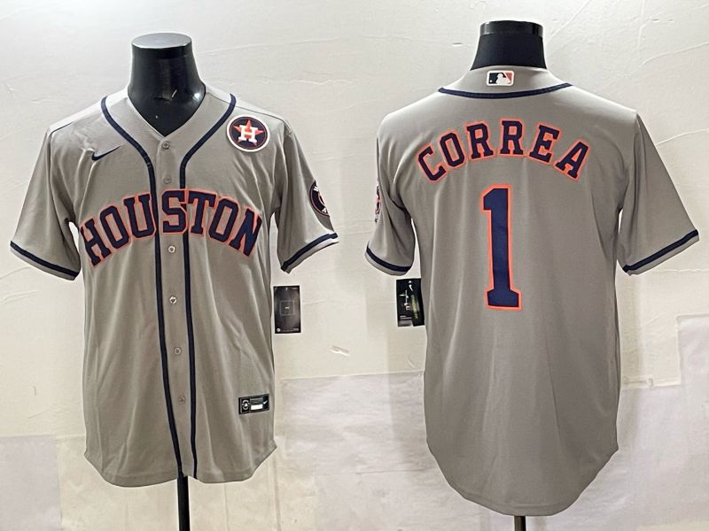 Men 2025 Houston Astros 1 Correa Grey Nike MLB Jersey 8202